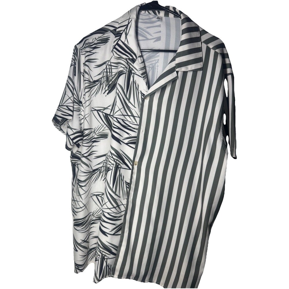 Coofandy Stripes and Palm Button Down Hawaiian Short Sleeve Shirt Size XL